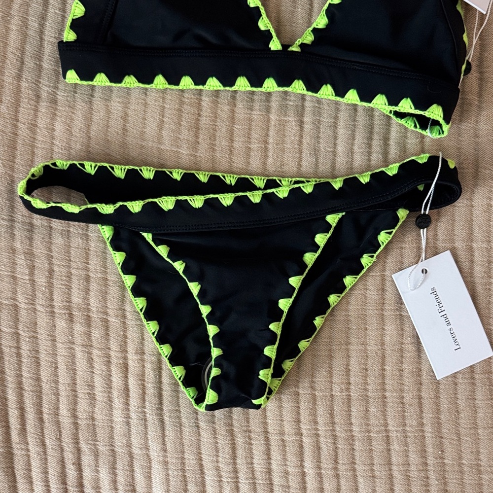 Lovers + Friends Black and Neon Green Bikini Bottom